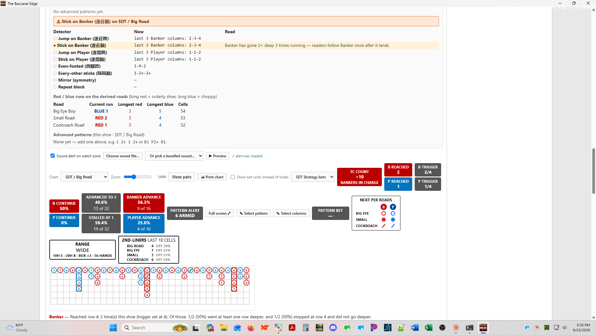 Pattern Finder with Chinese road pattern detectors, derived-road run stats, and the SDT Big Road chart